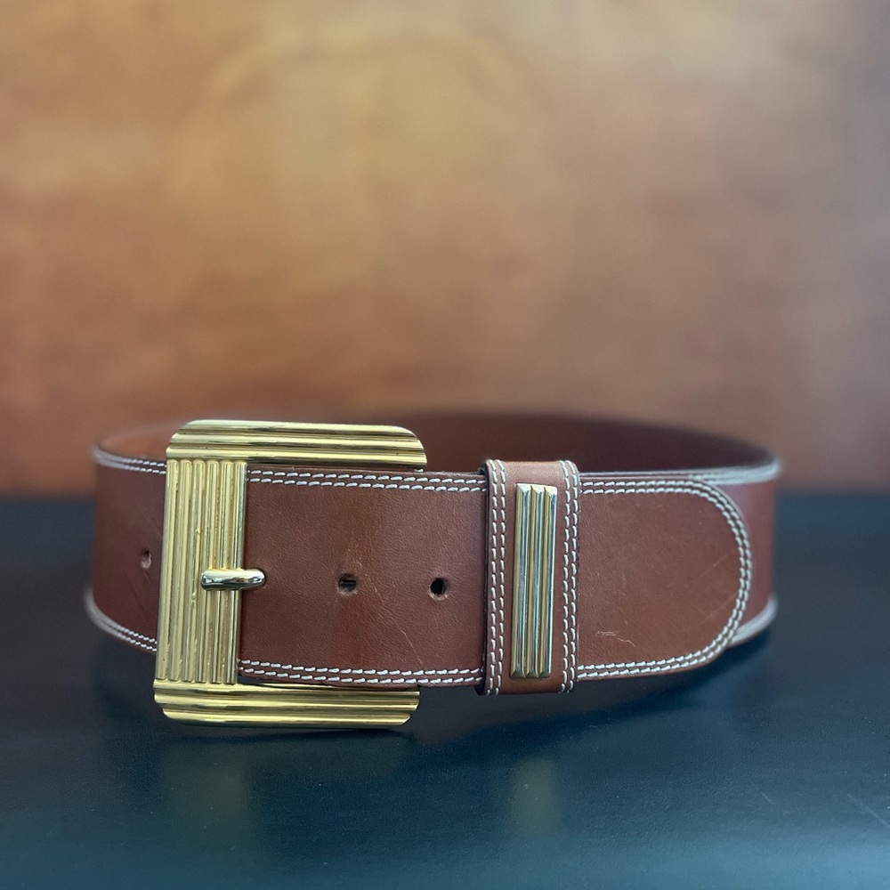 Saks Genuine Leather Belt with Gold Buckle